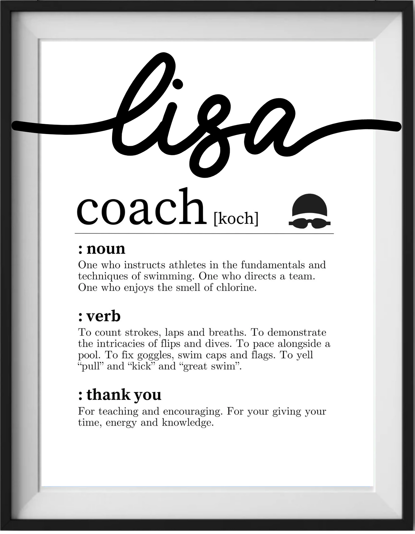 Personalized Swim Coach Thank You Frame