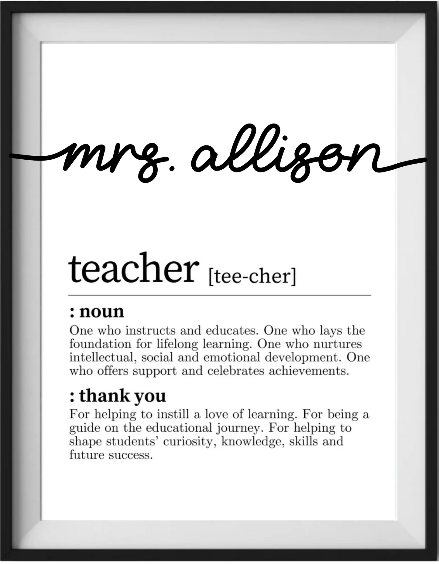 Personalized Teacher Thank You Frame