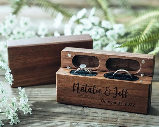 Custom Double Ring Box - Personalized Wooden Wedding Ring Box