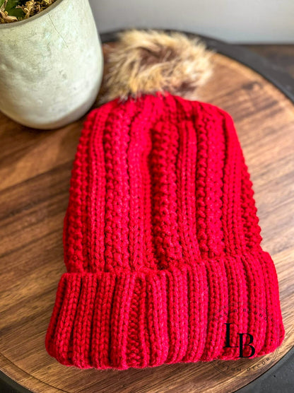 Adult Knit Beanie with Personalized Leather Patch