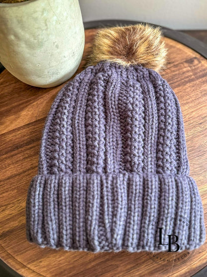 Adult Knit Beanie with Personalized Leather Patch