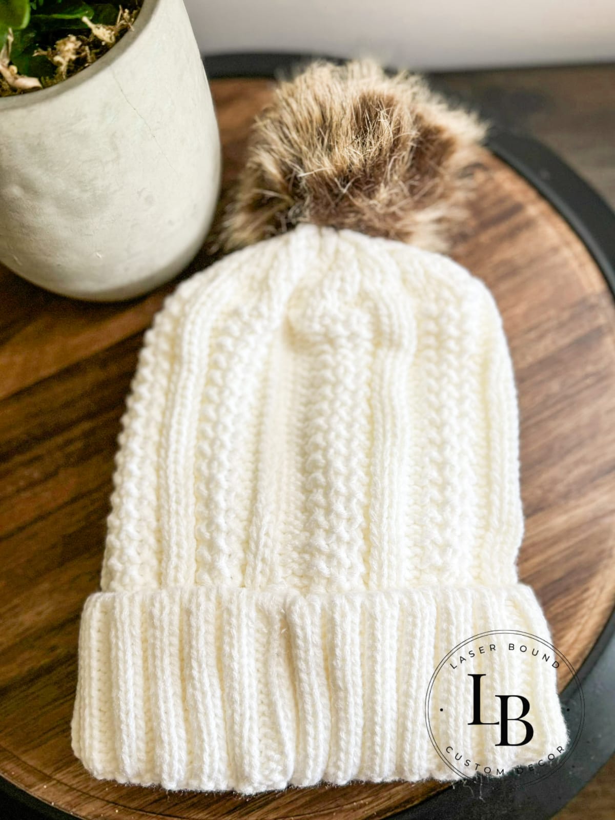 Adult Knit Beanie with Personalized Leather Patch