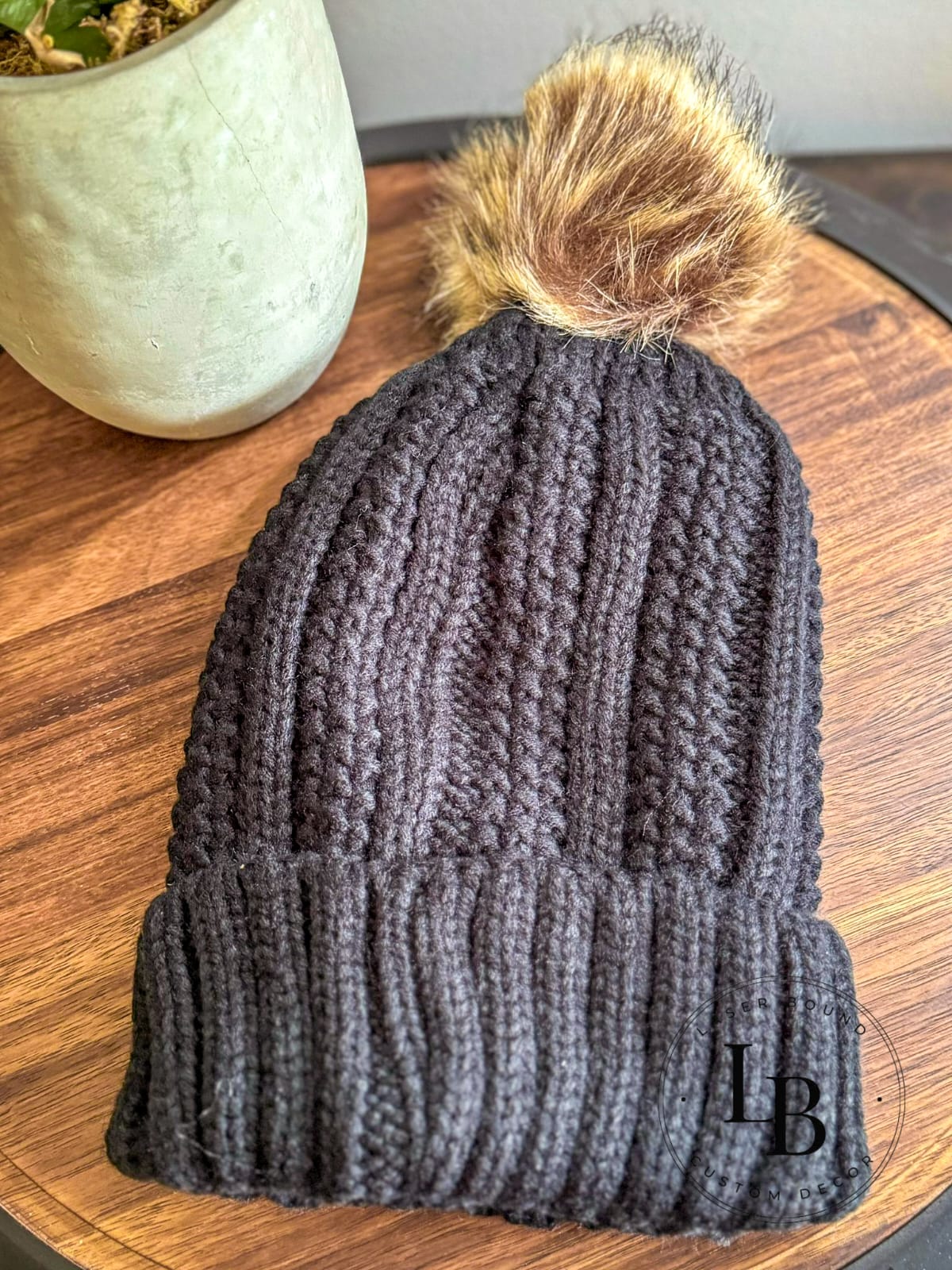 Adult Knit Beanie with Personalized Leather Patch
