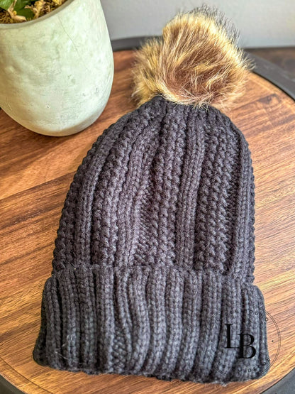 Adult Knit Beanie with Personalized Leather Patch