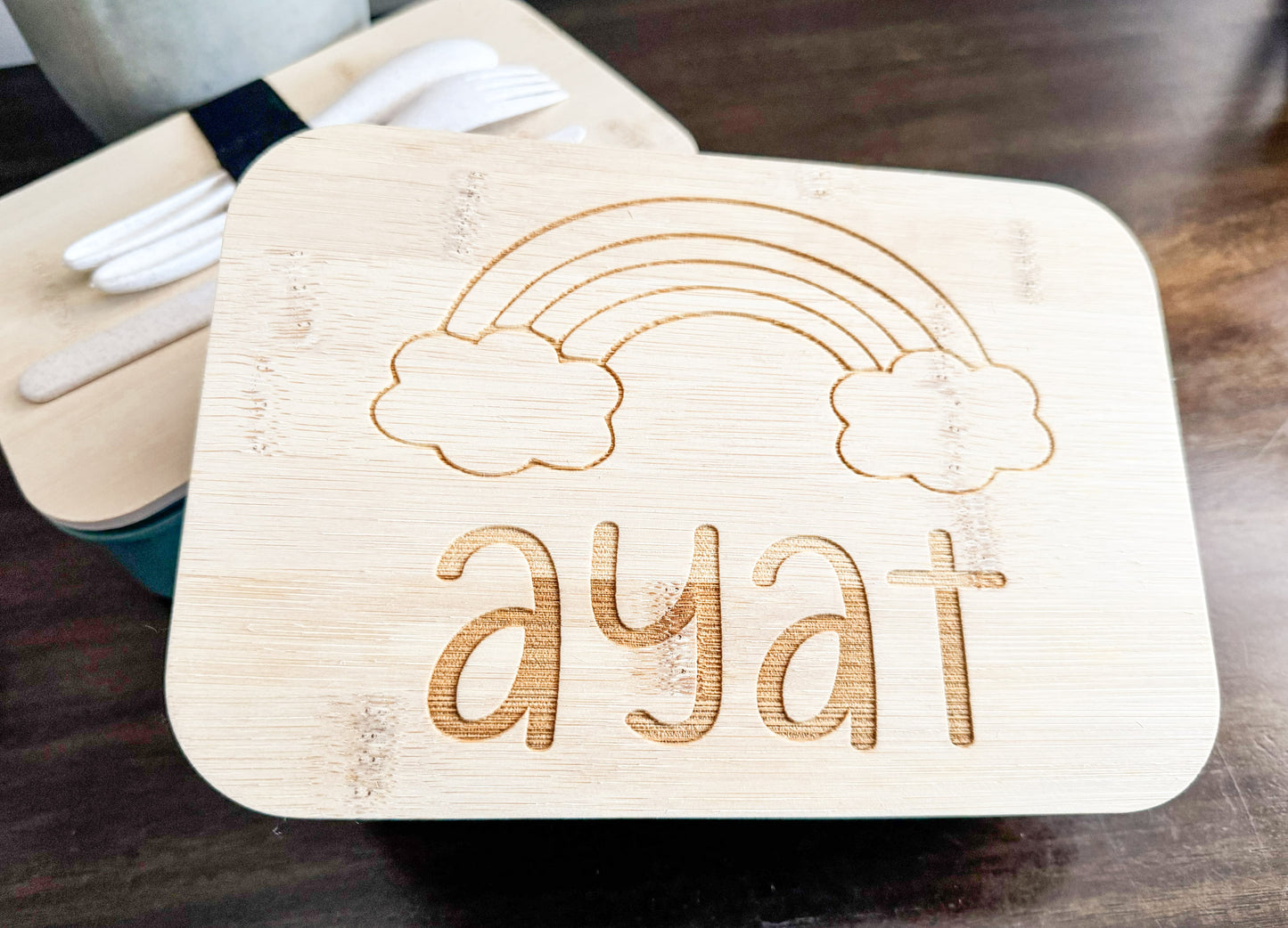 Personalized Bento Box for Kids |  BPA-Free Custom Bamboo Top Lunch Container