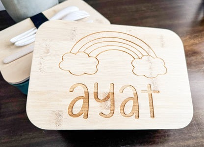 Personalized Bento Box for Kids |  BPA-Free Custom Bamboo Top Lunch Container