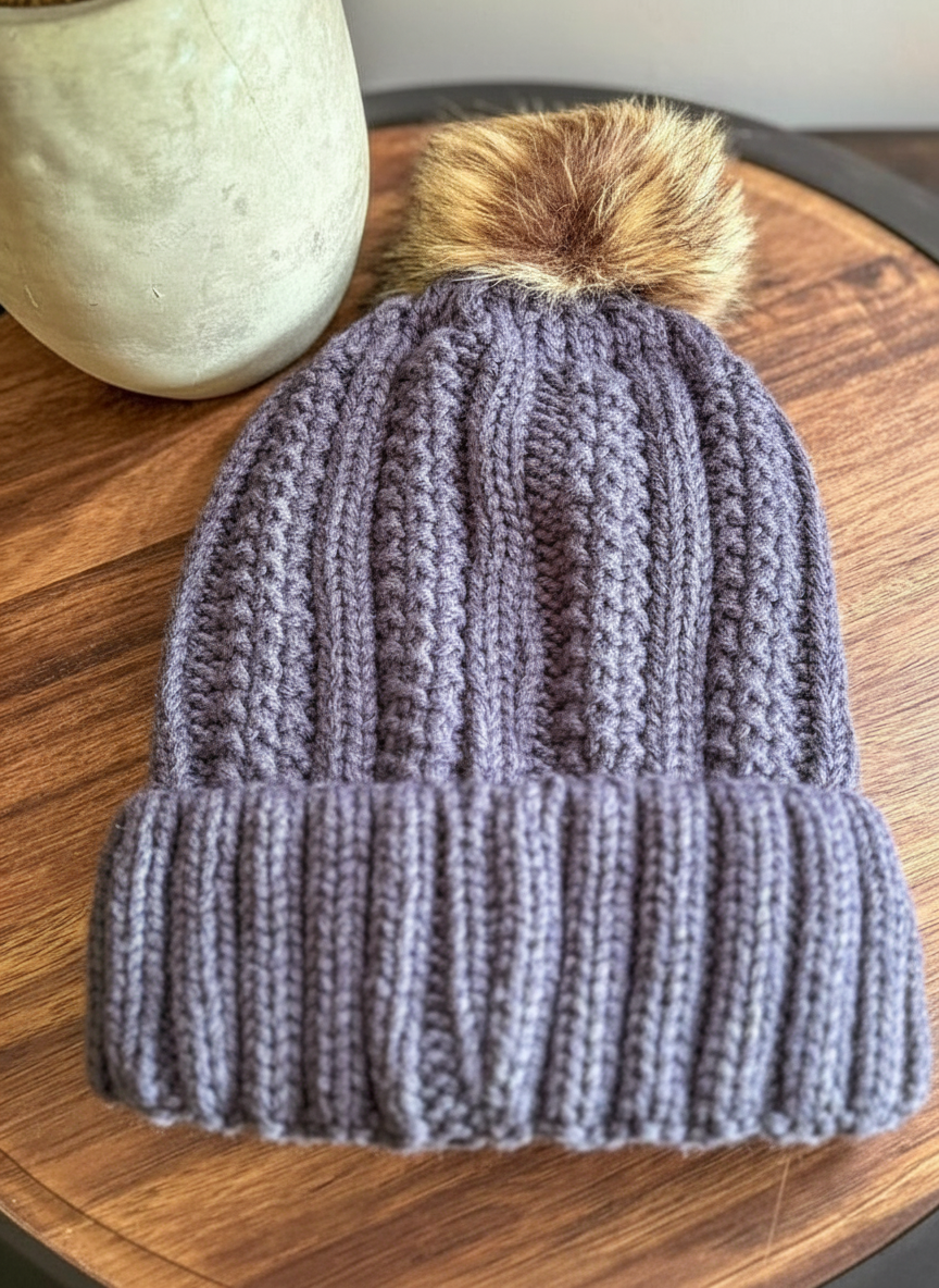 Adult Knit Beanie with Personalized Leather Patch
