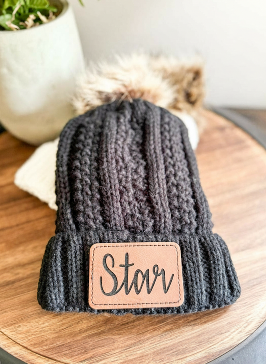 Kids Knit Beanie with Personalized Leather Patch